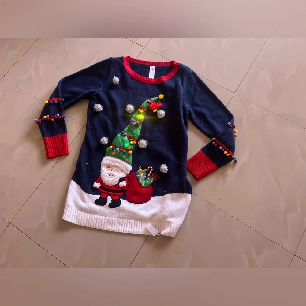 Pullover Christmas Sweatshirt Women's Navy Crew Neck Long Sleeves Embroidered - Image 3