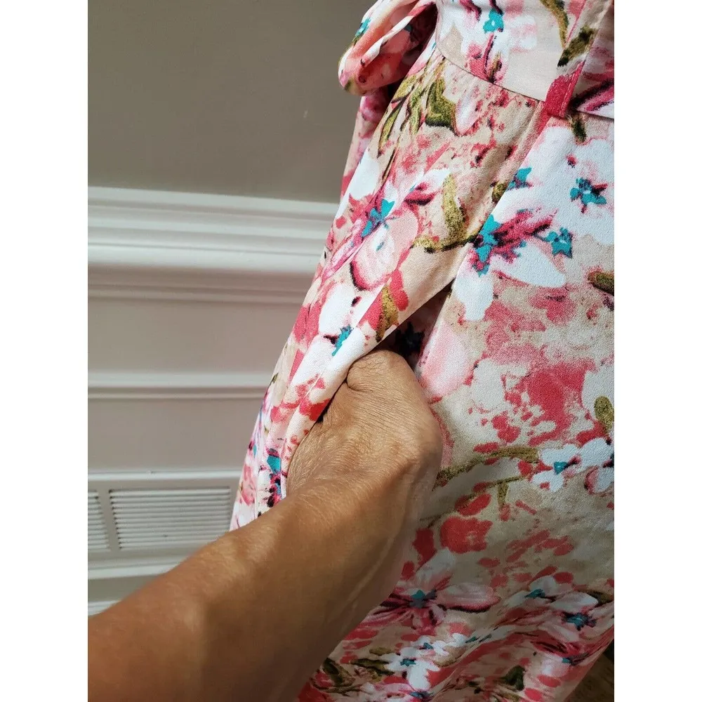 Multicolor Womens Floral Polyester Round Neck Cap Sleeve Length Dress Size Small - Image 7