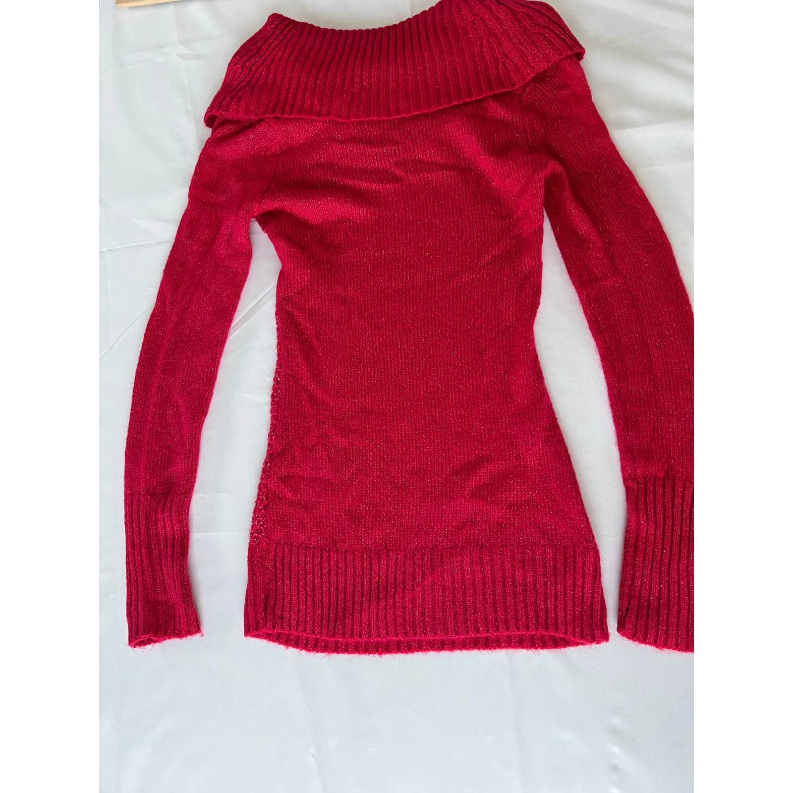 Y2K Candie’s sweater size XS stretchy fold over off shoulders long sleeve sequin - Image 3