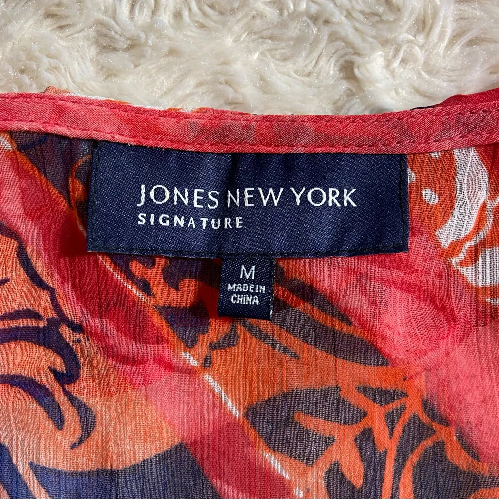 Vtg Jones New York Bell Sleeve Sheer Floral Ruffle Maximalist Blouse Medium M - Image 8