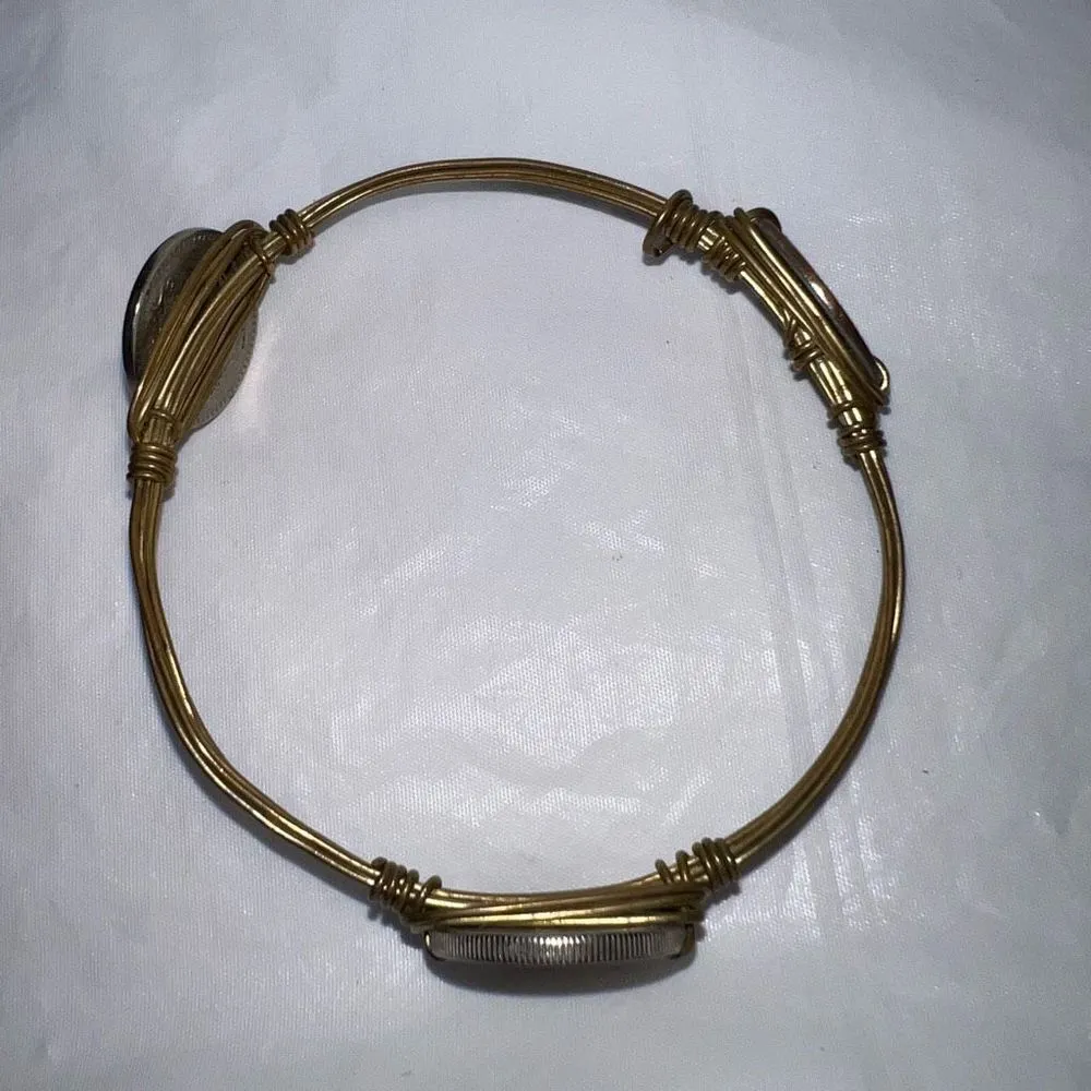 Vintage Wire and Foreign Coin Bracelet Gold - Image 6
