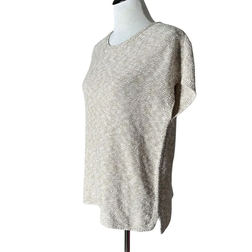 J Jill Cap Sleeve Neutral Knit Top Size S Minimalist BOHO Quiet Luxury Old Money White - Image 3