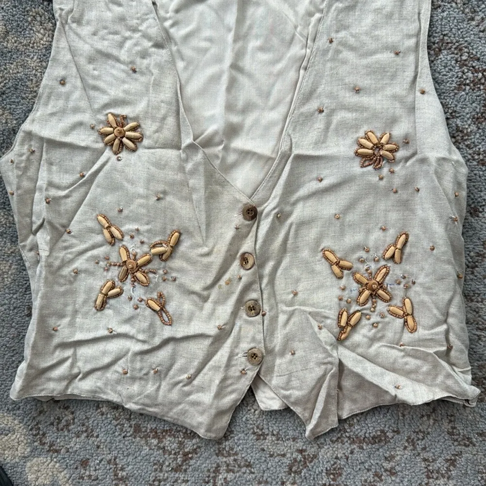 Vintage Jane Ashley Beaded Vest Tan Medium - Image 2