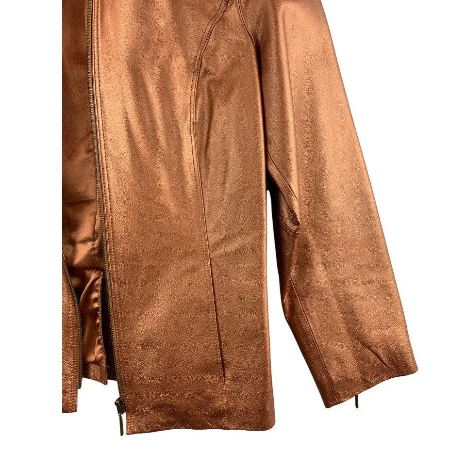 Terry Lewis Womens Genuine Leather Jacket XS Copper - Image 3