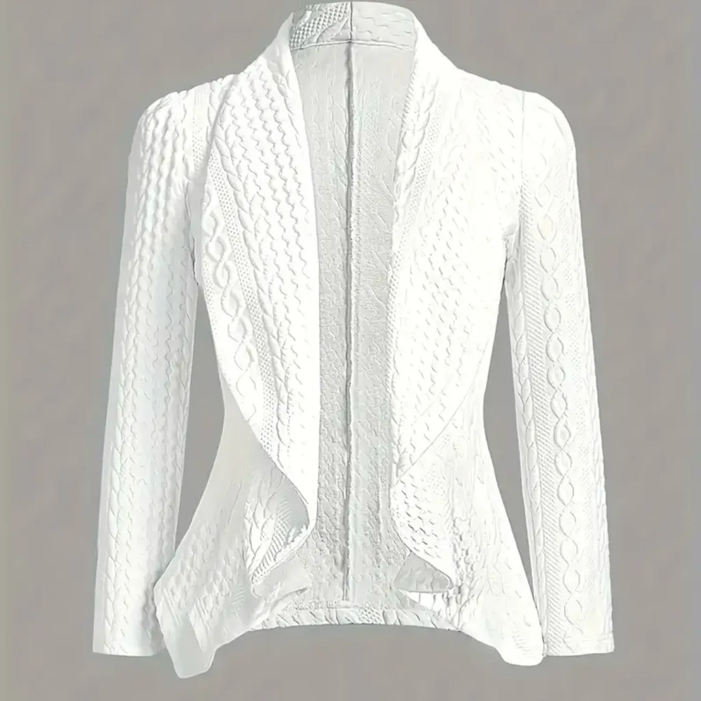 Blazer White Open Front Cable Knit Asymmetrical Hem NWOT M Chic - Image 2
