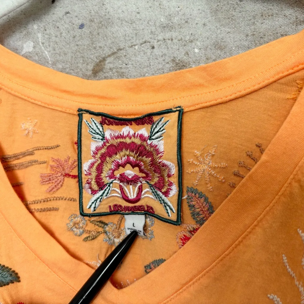 Johnny Was Lissa Flutter Sleeve Tee T-Shirt Floral Embroidered Cotton - Image 3