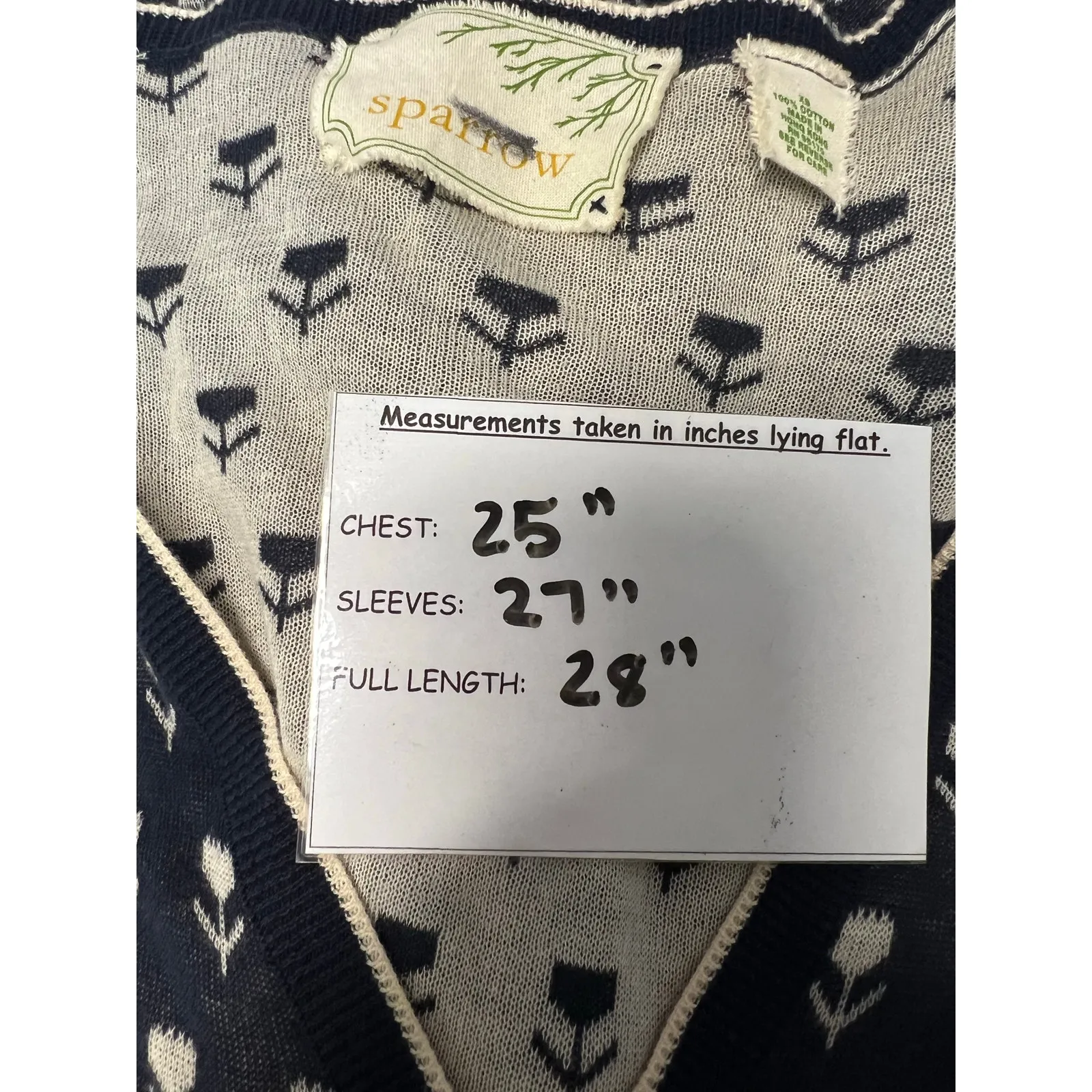 Anthropologie Sparrow Navy Cream Tulip Button Down Cardigan Lightweight XS Blue - Image 6