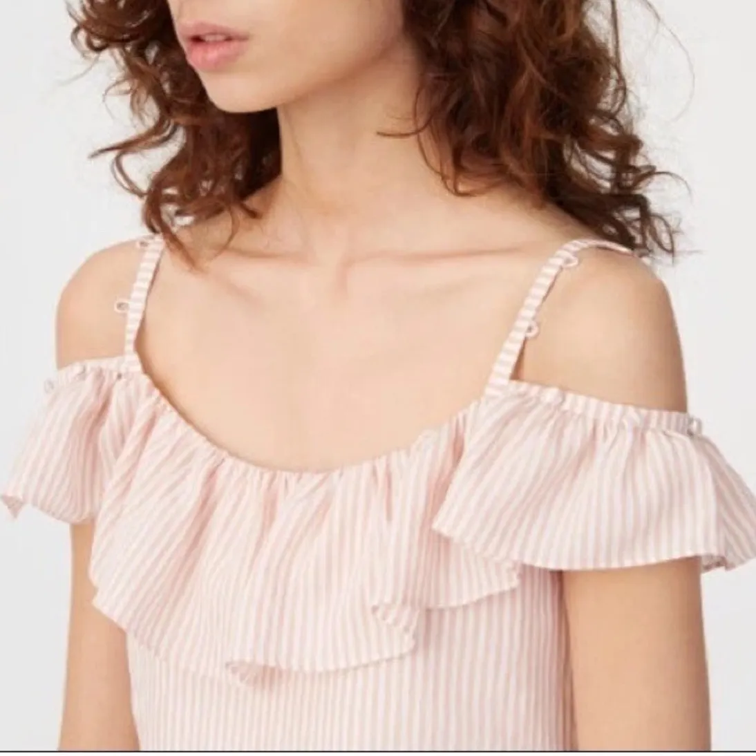 Club Monaco Asmund Stripe Ruffle Tank Top Size S Blush Pink White Square Neck - Image 3