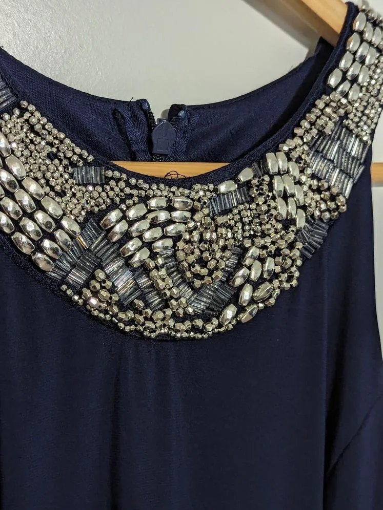 Lulus Pledging My Love Navy Blue Beaded Maxi Dress Womens Large Formal Gown Zip - Image 5