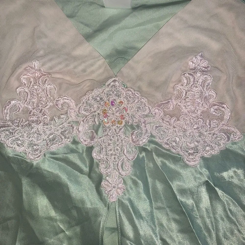 90s Y2k Vintage Mint Green Satin Top Size L - Image 2