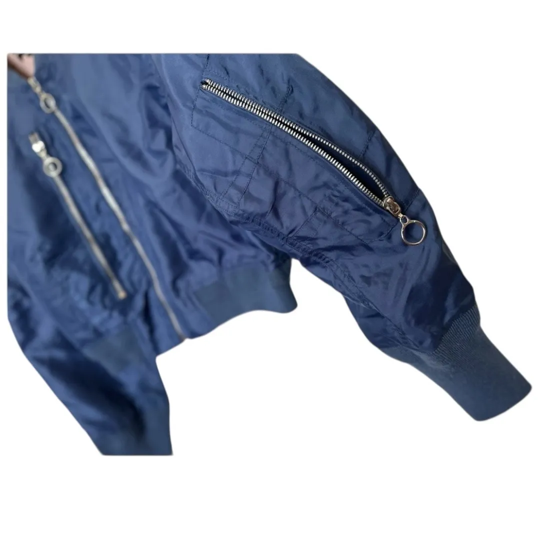 Shinestar - womens medium navy blue cropped bomber jacket - Image 5