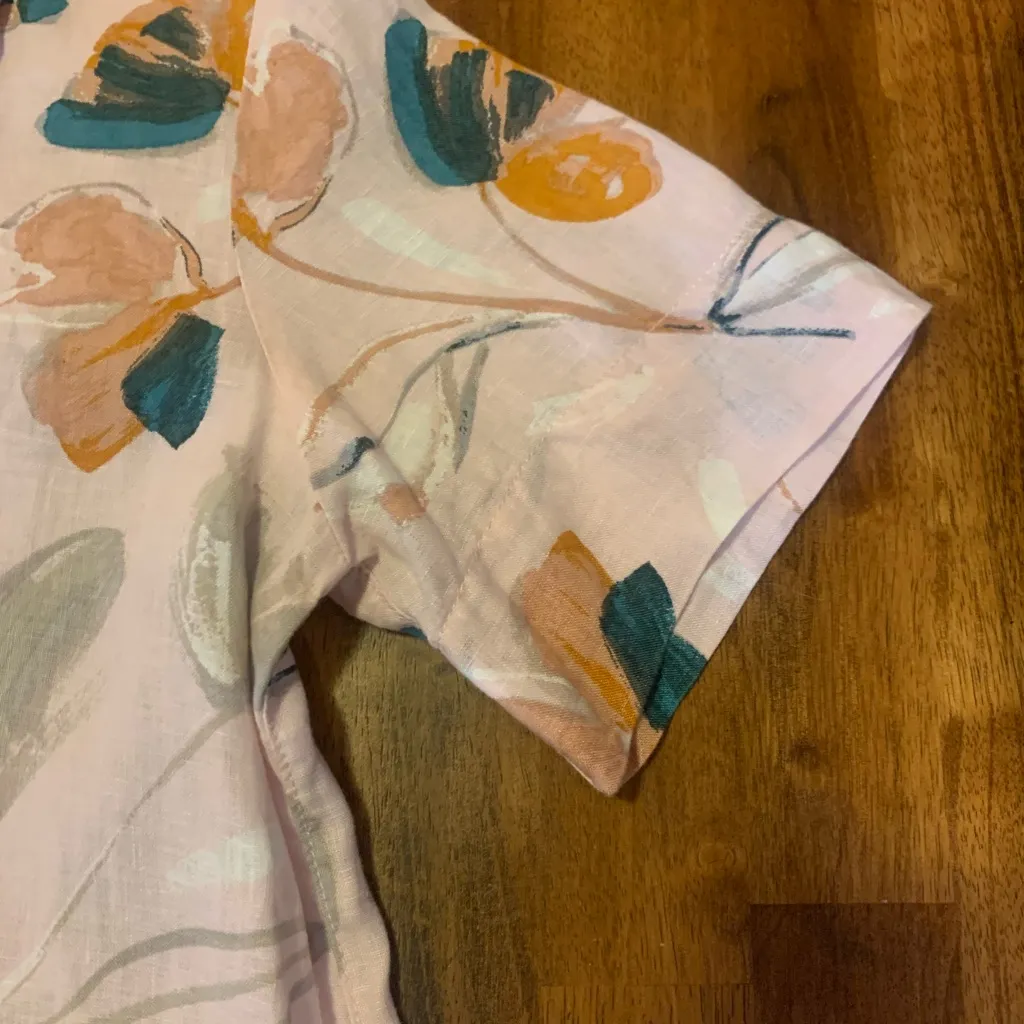 Rachel Zoe Dress Large Blush Pink with Blue and Gold 100%Linen Pockets - Image 6