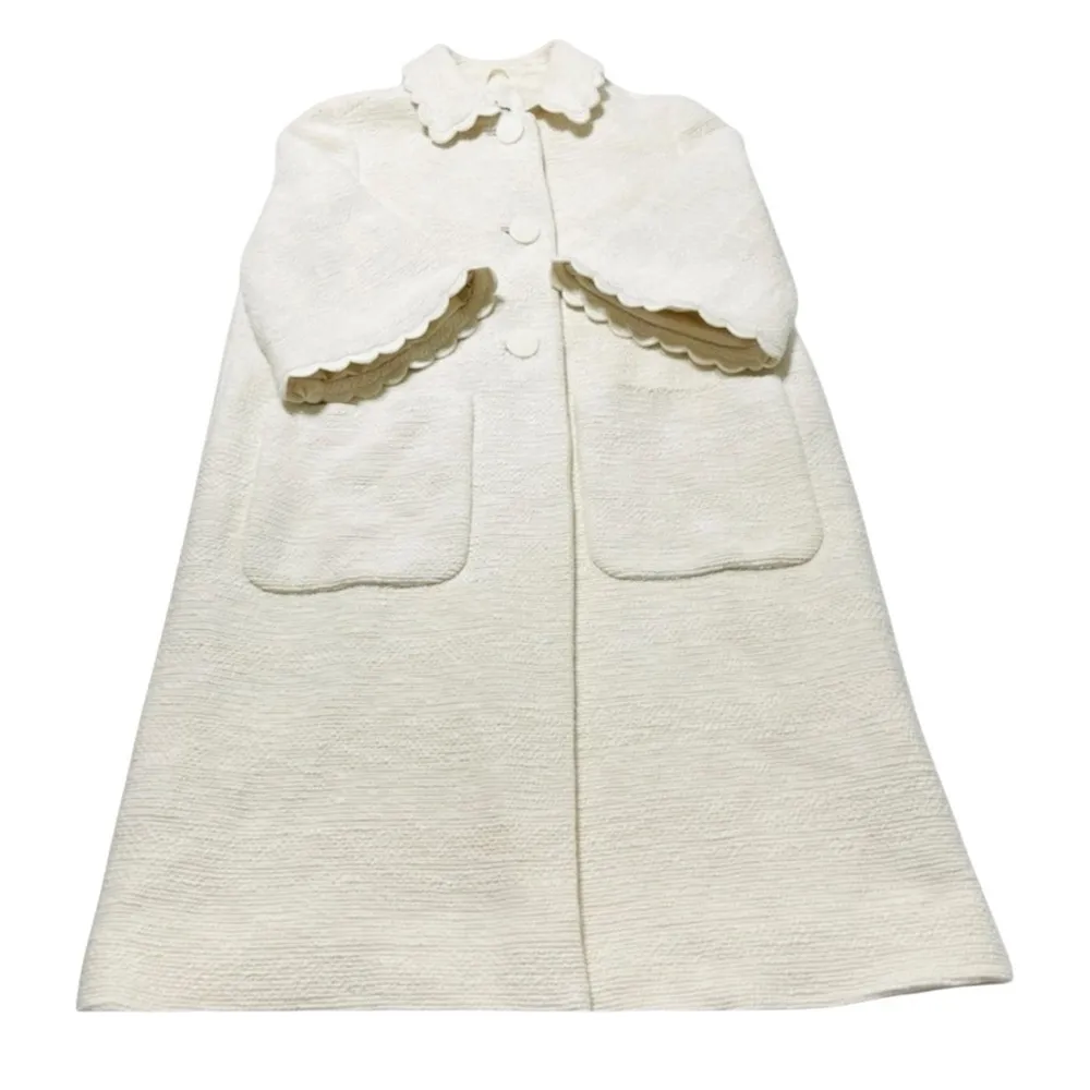 Kate Spade New York Cream Textured Scallop Trim Coat Size 10 Elegant Retro Mod - Image 8