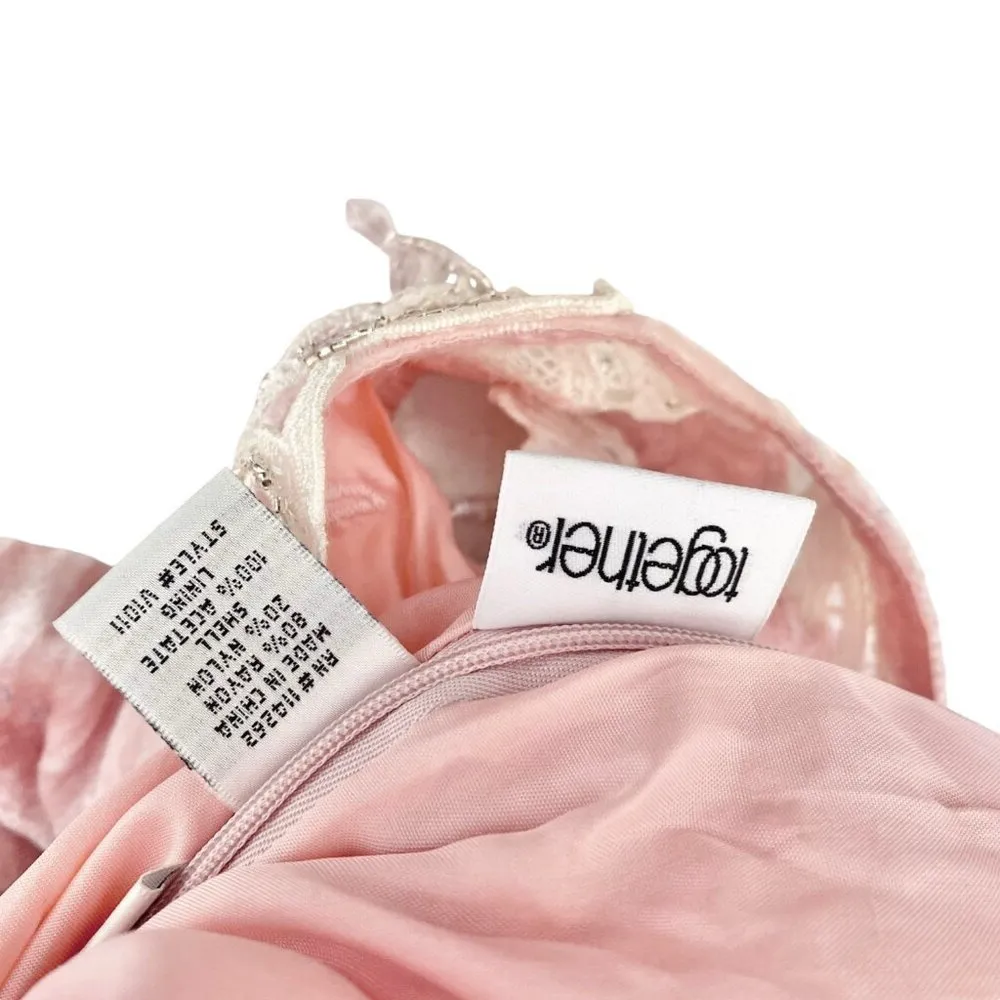 Vintage Crushed Velvet Baby Pink Maxi Dress Size 12 - Image 6