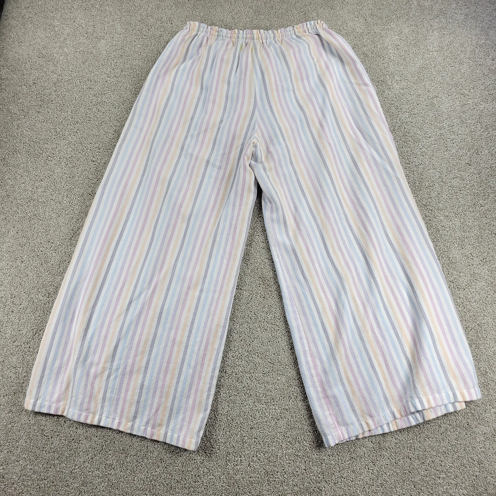 Vintage Havanna Pants M Pastel Stripe Cotton Wide Leg Drawstring Side Button White Size M - Image 2