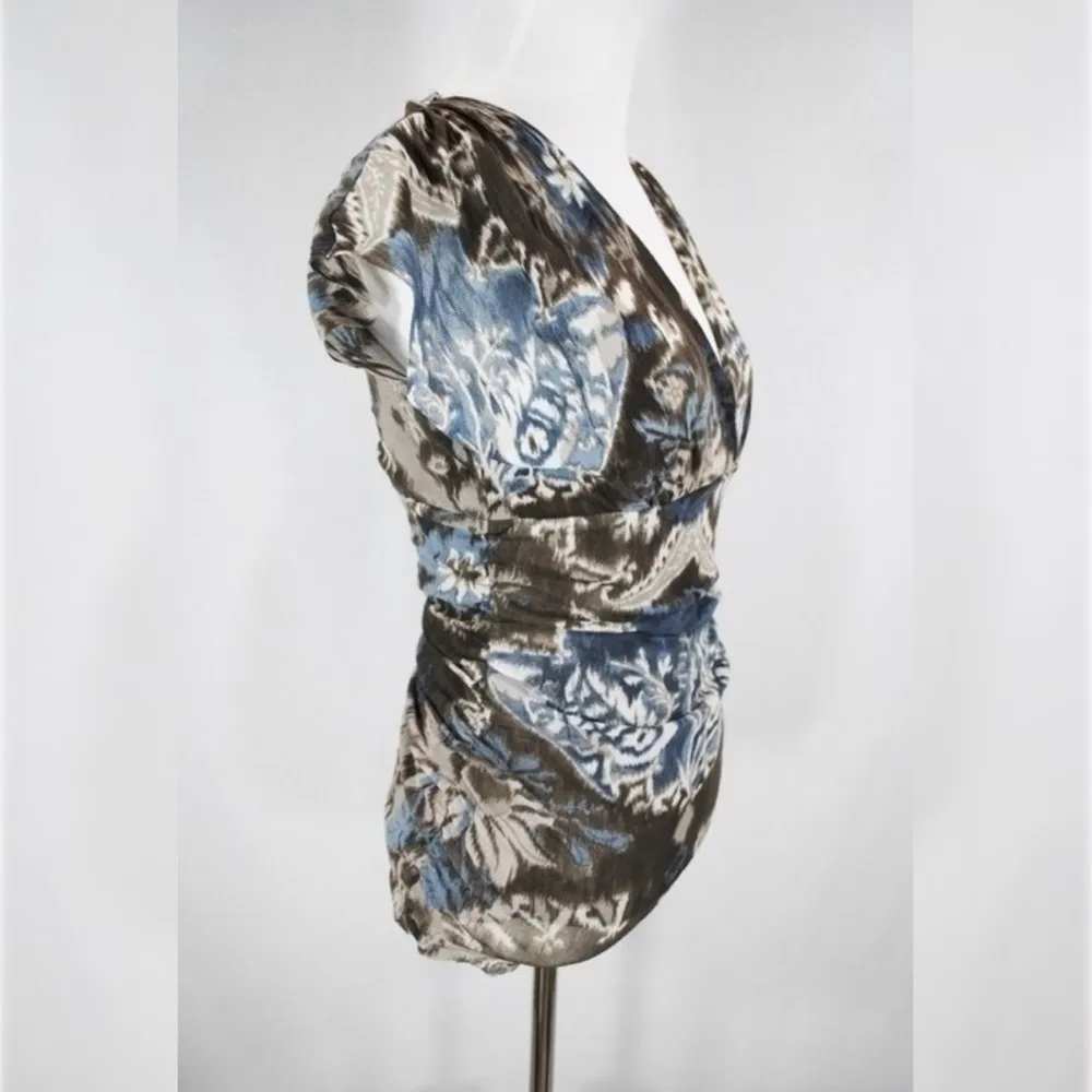 Karen Kane shirred mesh faux wrap blouse size medium - Image 2