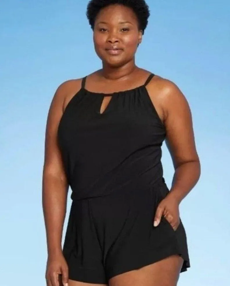 Aqua Green Black High Neck Keyhole Swim Romper One Piece Suit Women’s Size Large - Image 7