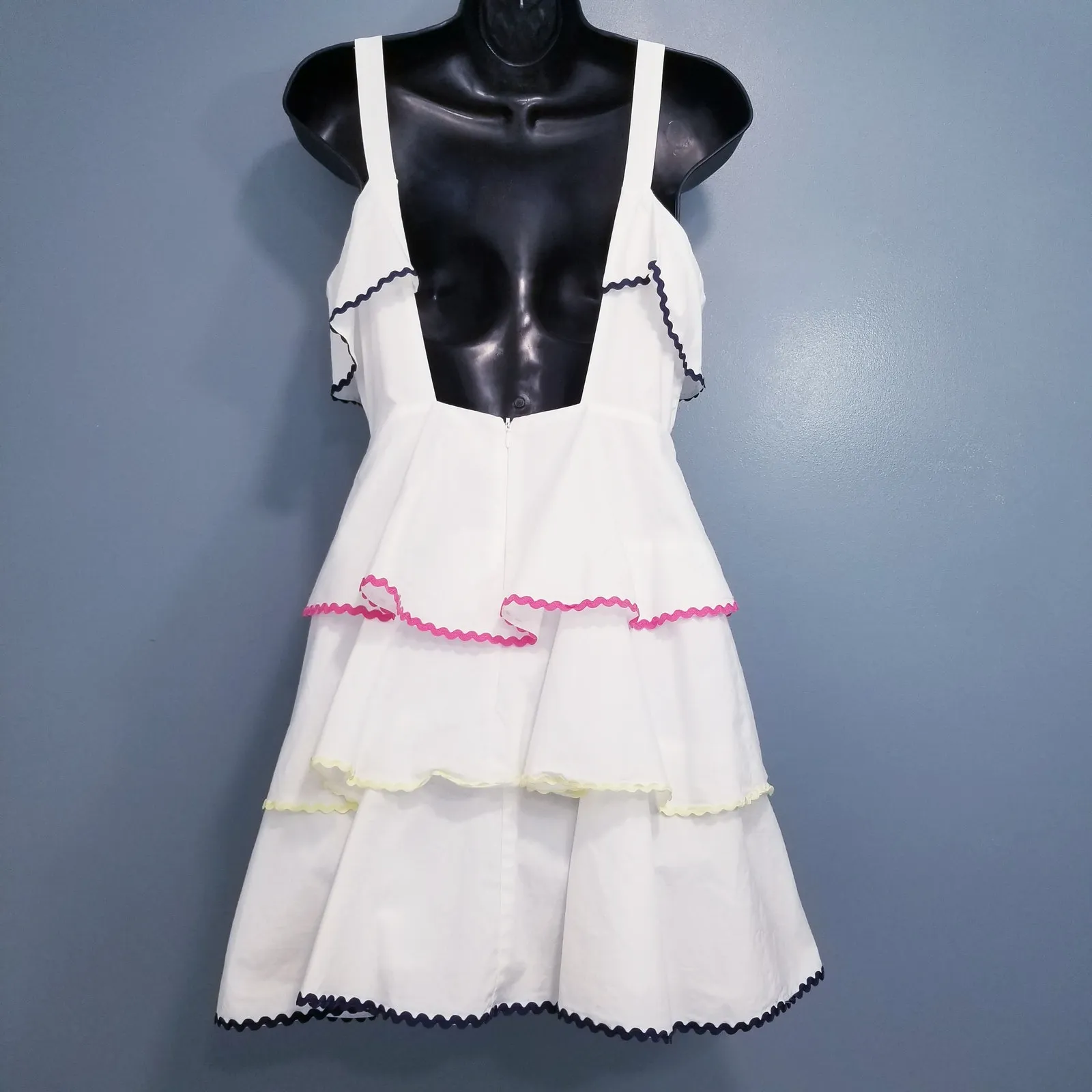 WAYF Whited Ruffle Babydoll Tiered Dress w/ Color Pop Rickrack Trim - Image 3