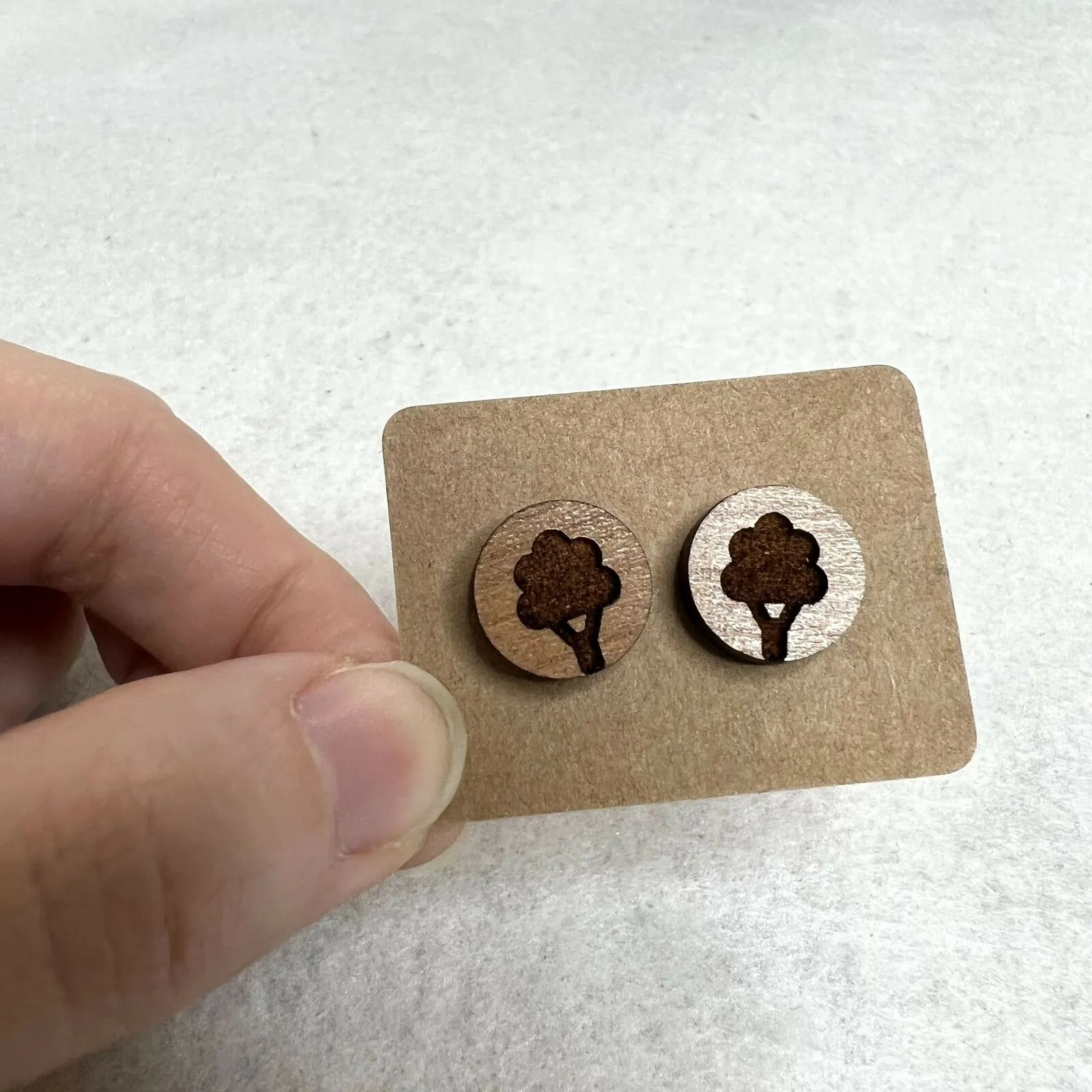 3 Pack Wooden Engraved Stud Earrings Brown - Image 2