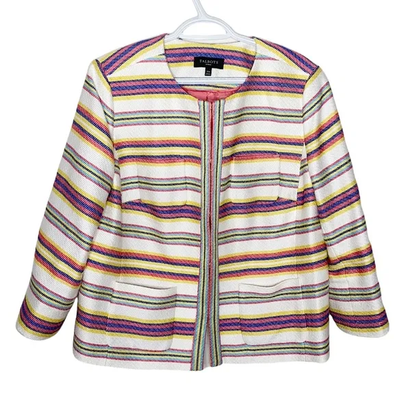 Talbots textured satin striped blazer with patch pockets size 14W - Image 2