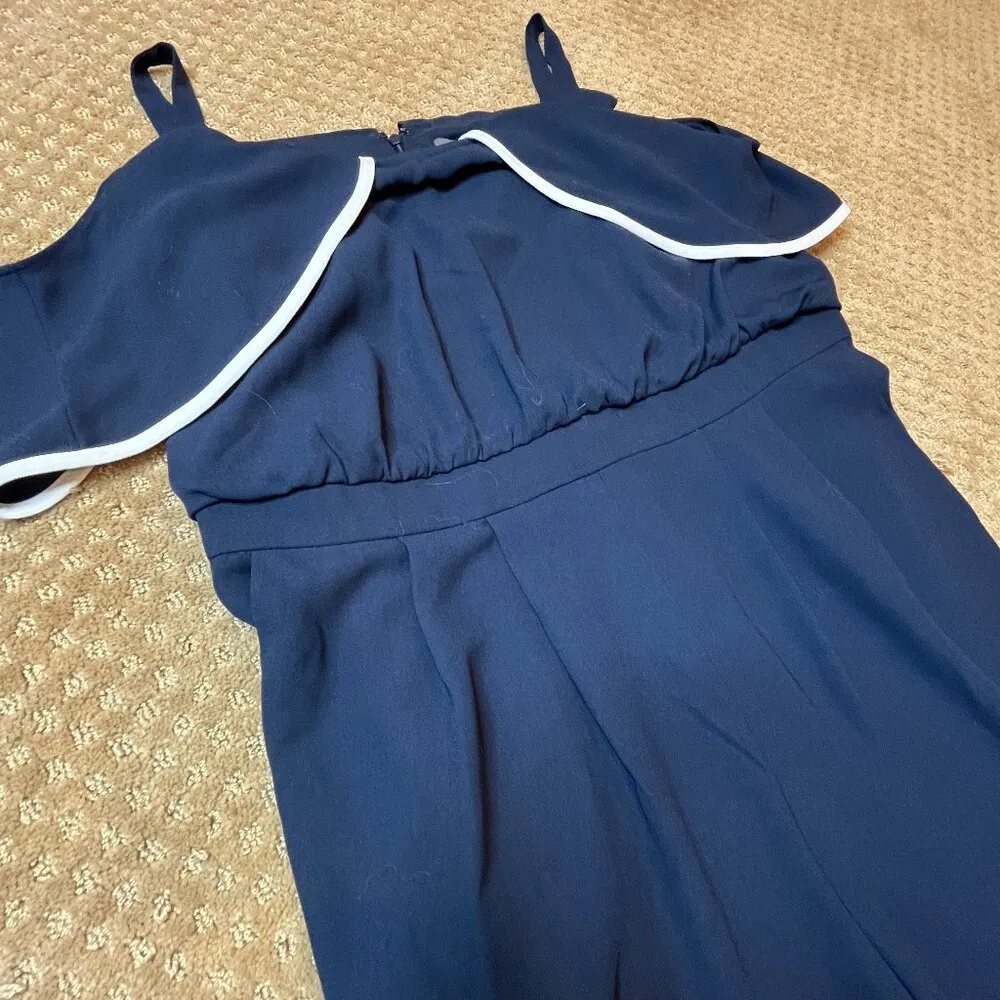 VINCE CAMUTO Navy White Nautical Cold Shoulder Jumpsuit SZ 14W Formal Dressy - Image 6