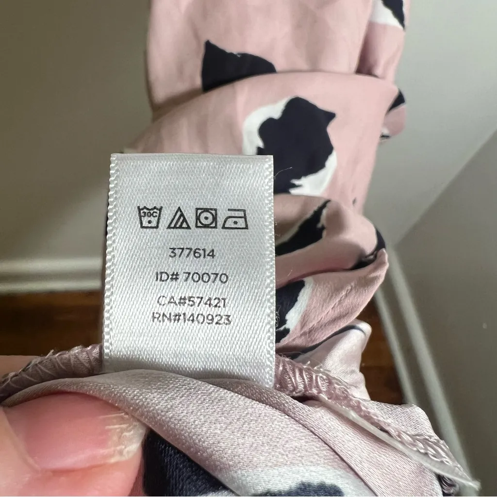 Loft Sleeveless Midi Dress Pink Black Feather Print L - Image 12