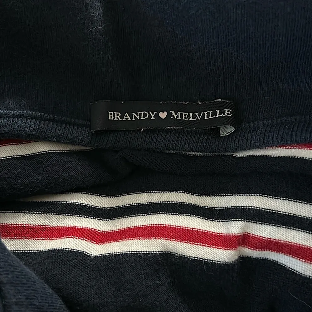 Brandy Melville Navy Blue Striped Zip Up Long Sleeve Shirt Top **Oversized** - Image 4