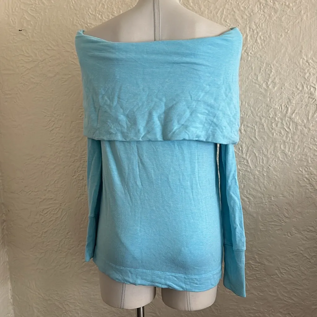 Lilly Pulitzer Belinda Off the Shoulder Light Aqua Blue Pullover Small - Image 5