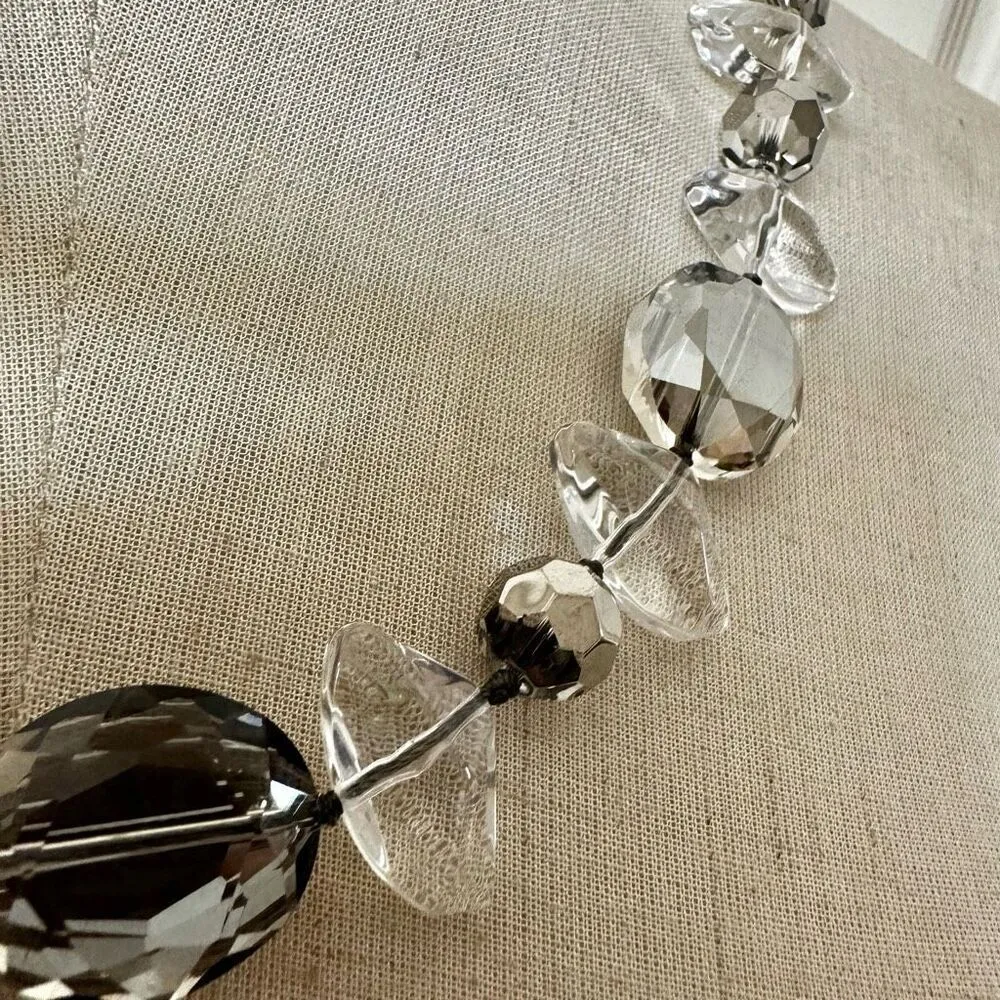 Stella & Dot Chloe Ribbon Tie Smokey Grey beaded Necklace - Image 3