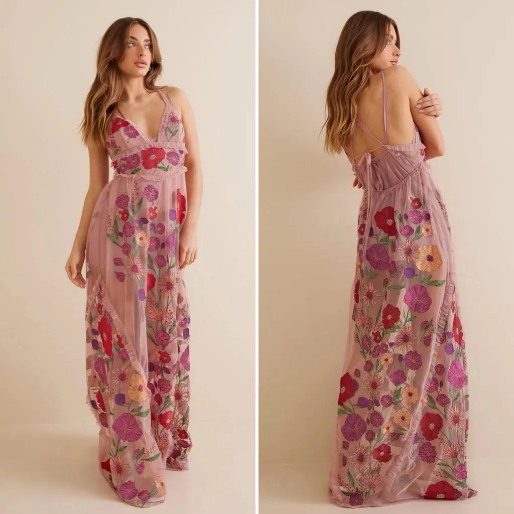 NWOT For Love & Lemons Kaylee Maxi Dress in Pink Floral Size Small - Image 2