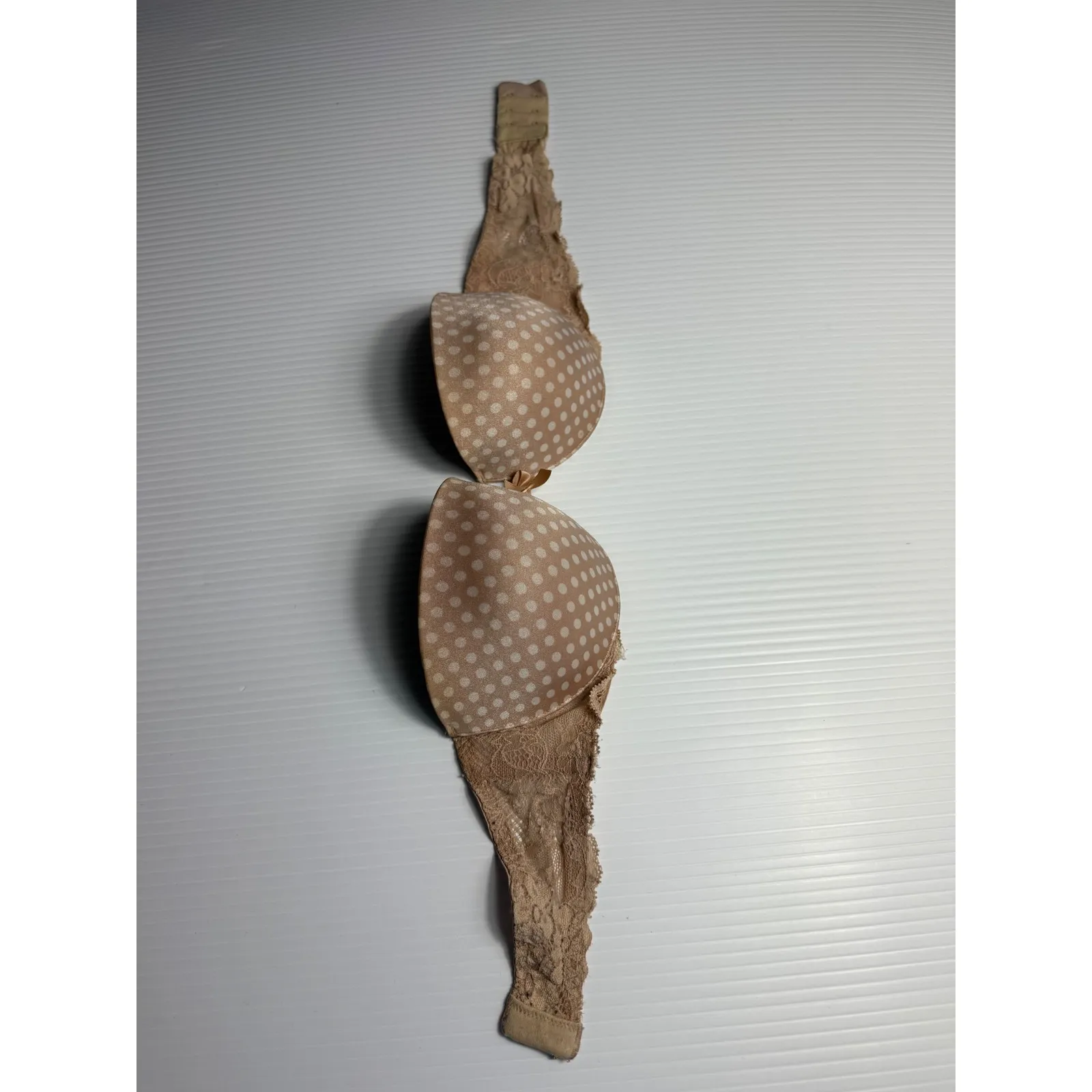 Victoria's‎ Secret Strapless Polka Dot Bra 32C Beige Lace Trim Push Up - Image 2