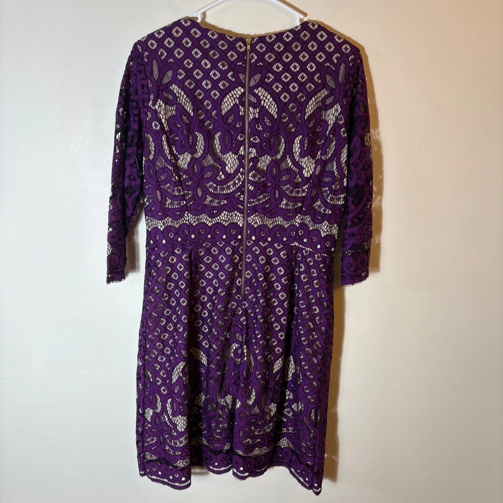 Gabby Skye Purple‎ Lace Sheath Dress Elegant Knee Length 3/4 Sleeve Women 12 - Image 7
