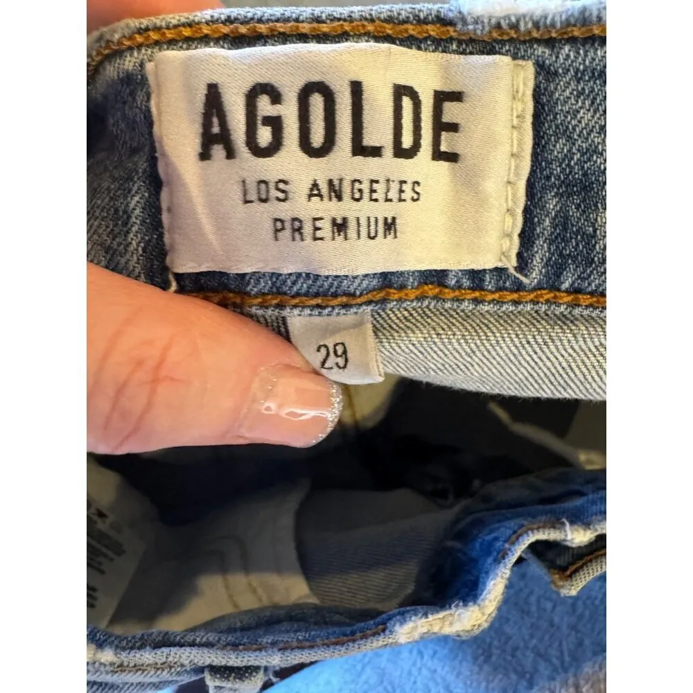 Agolde Jeans Women 29 Blue Light Wash Sophie Cropped Chewed Hem Distressed Retro - Image 10
