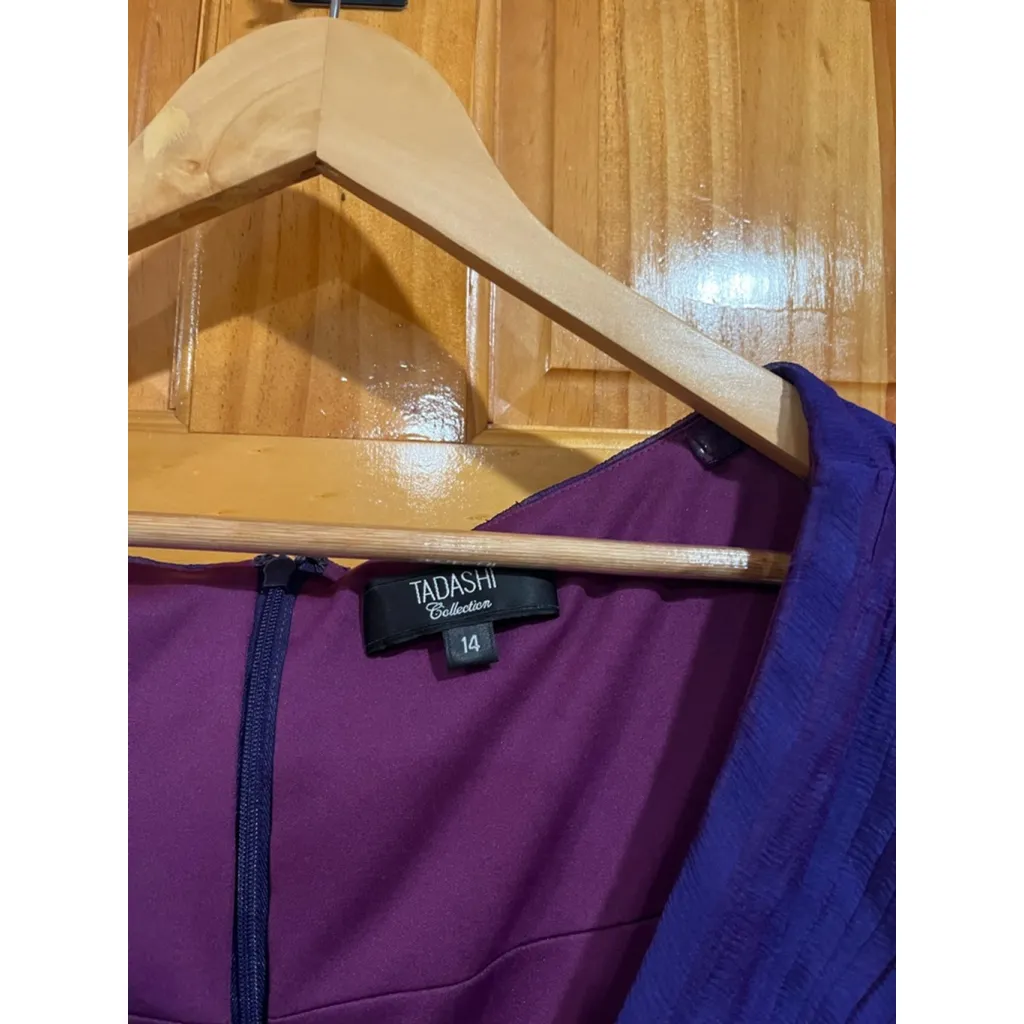 Tadashi Collection Silk Purple Pleated Formal Gown Twist Bodice Cap Sleeve Long - Image 2