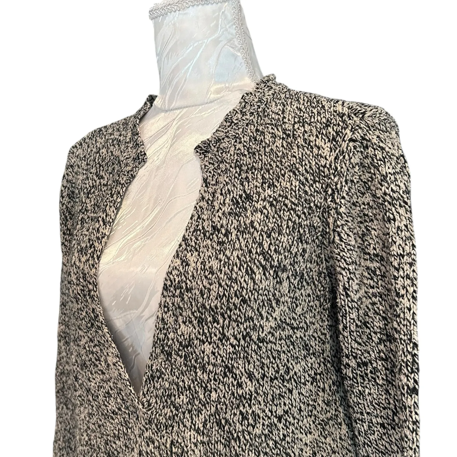 JJill Black White Marled Silk Sweater Womens Sz Small Plunging V Neck Loose Fit - Image 7