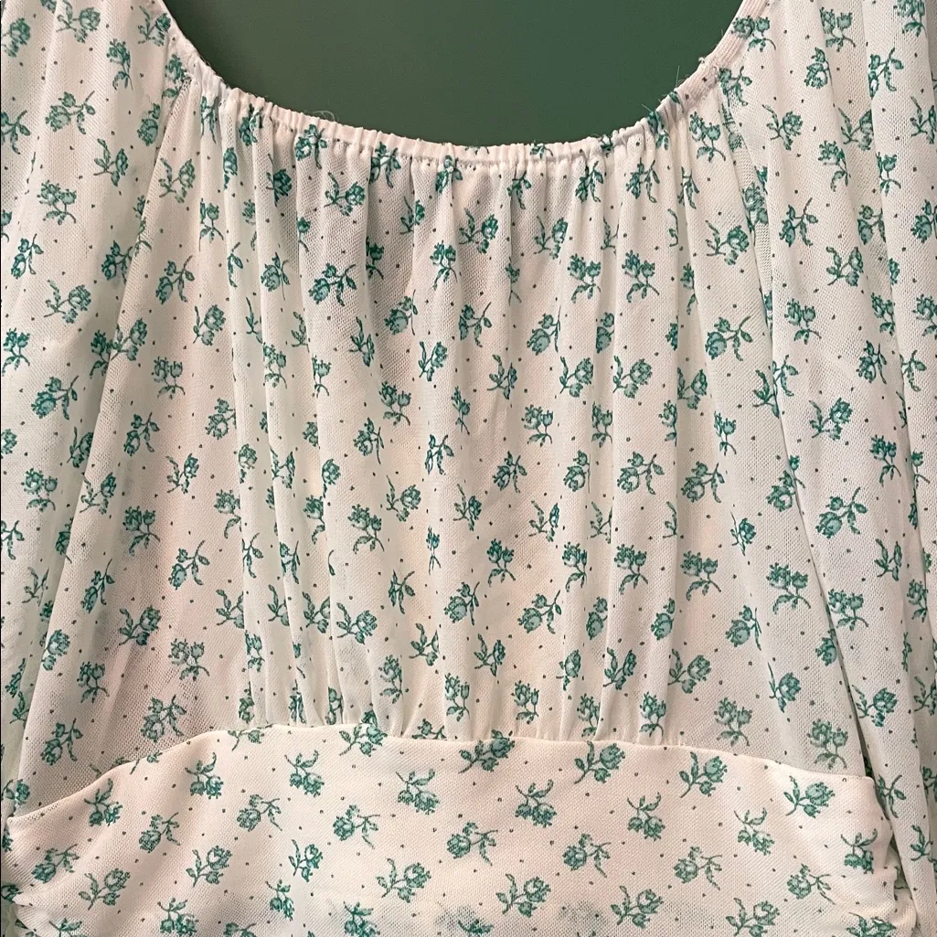 Free People Sweetie Pie Womens S Top Teal & White Floral Mesh Cropped Ruched - Image 8