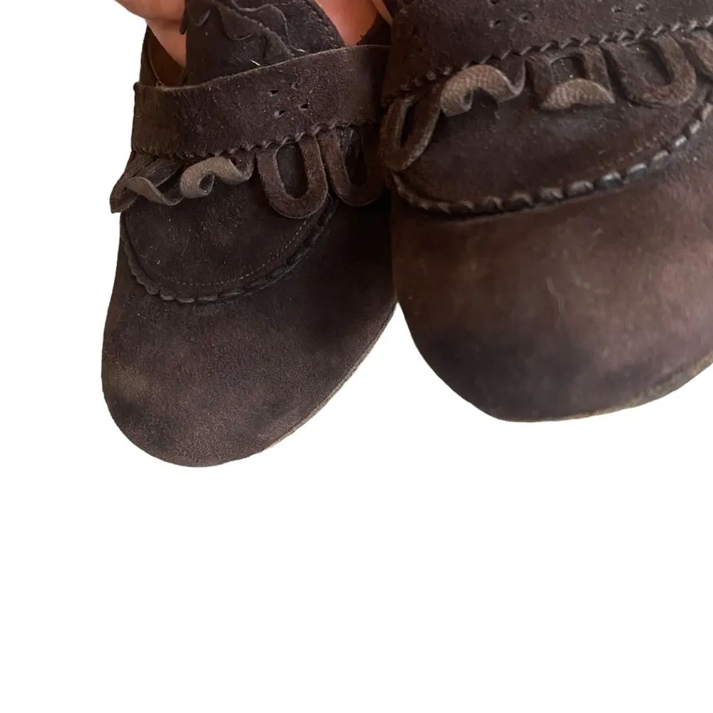 Vintage Chie Mihara‎ Brown Leather Suede Mary Jane Heel Ruffle Trim Size EU 38 - Image 10