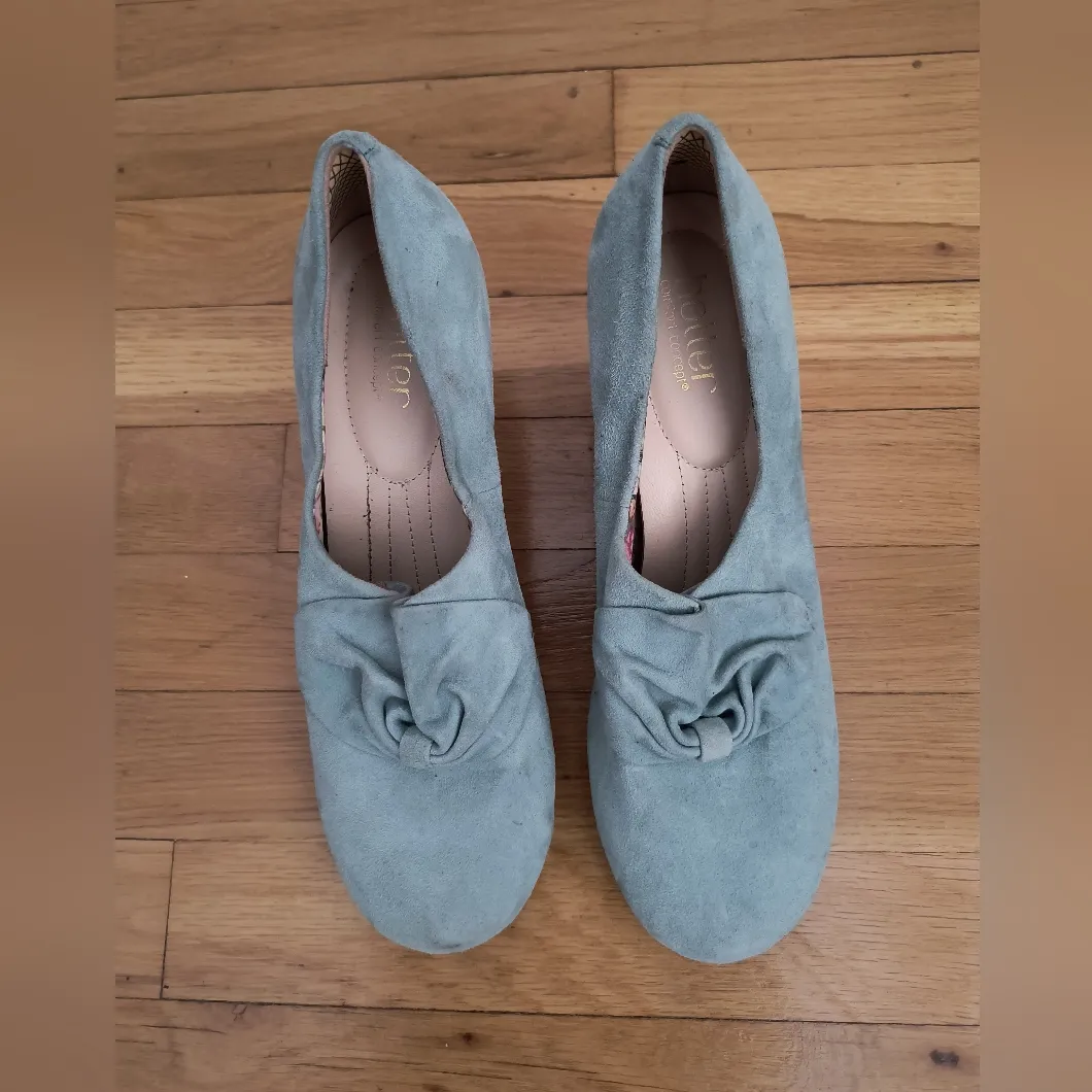 Hotter Donna Aqua VTG Blue Suede Court Kitten Heel Pumps Sz 7 - Image 3