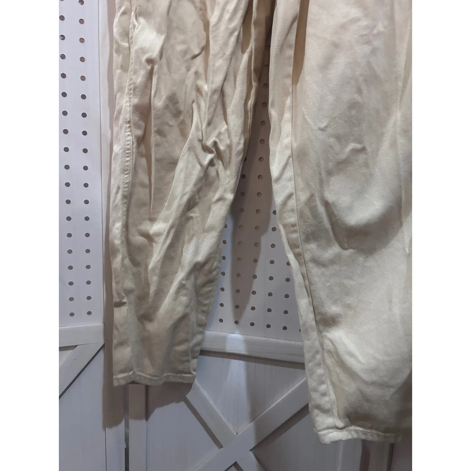 H M High Waisted Elastic Waist Pants Cream Beige Size 8 Cropped Wide Leg - Image 5