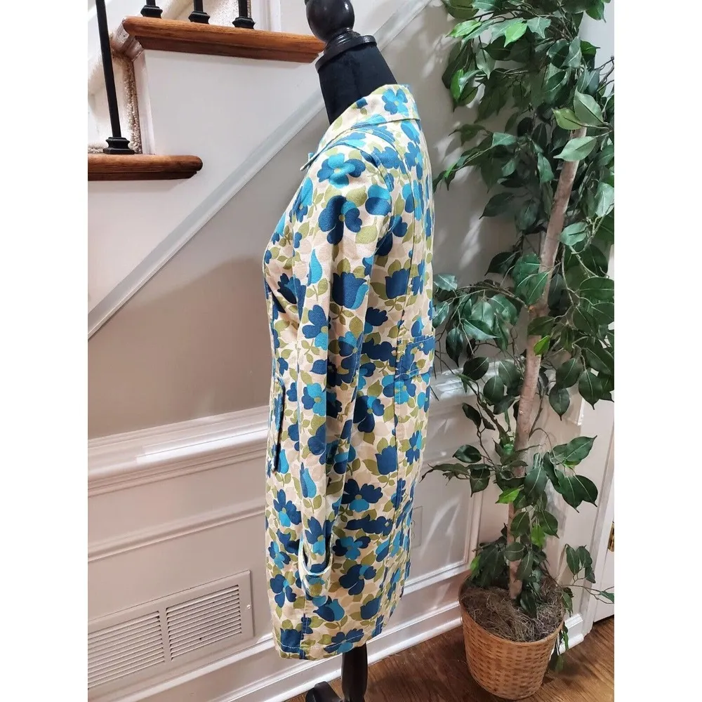 Vintage Old Navy Floral Cotton Long Sleeve Single Breasted Long Jacket Size XS - Image 6