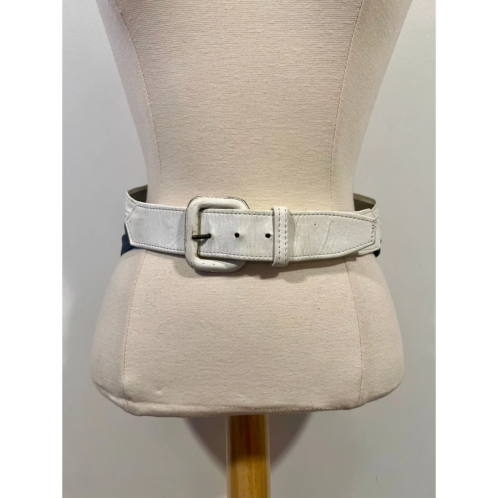 Vintage 80s Leather Colorblock Waist Belt Medium - Image 5