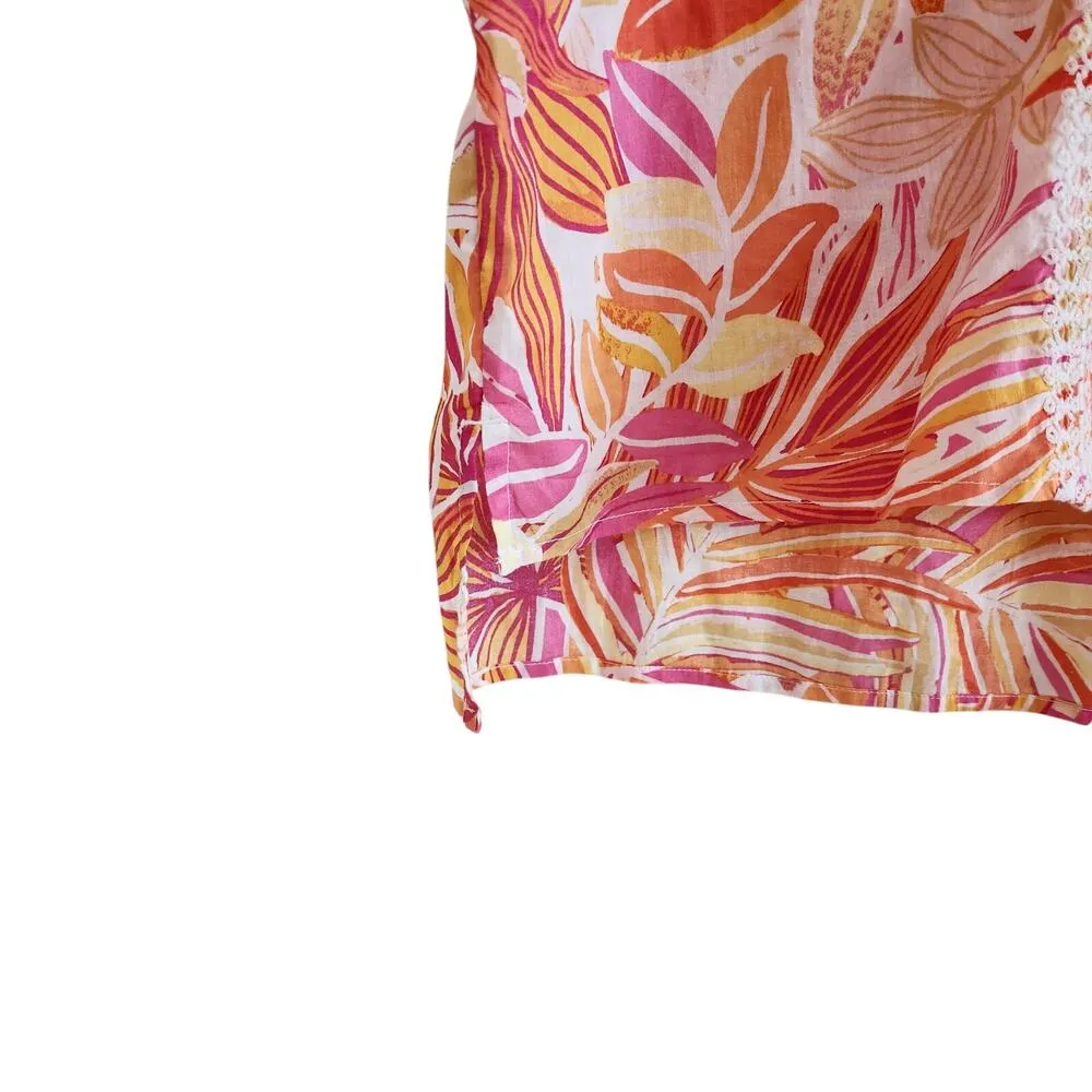 C&C California Floral Blouse Top Orange V-Neck Cap Sleeve Boho Casual Medium - Image 3