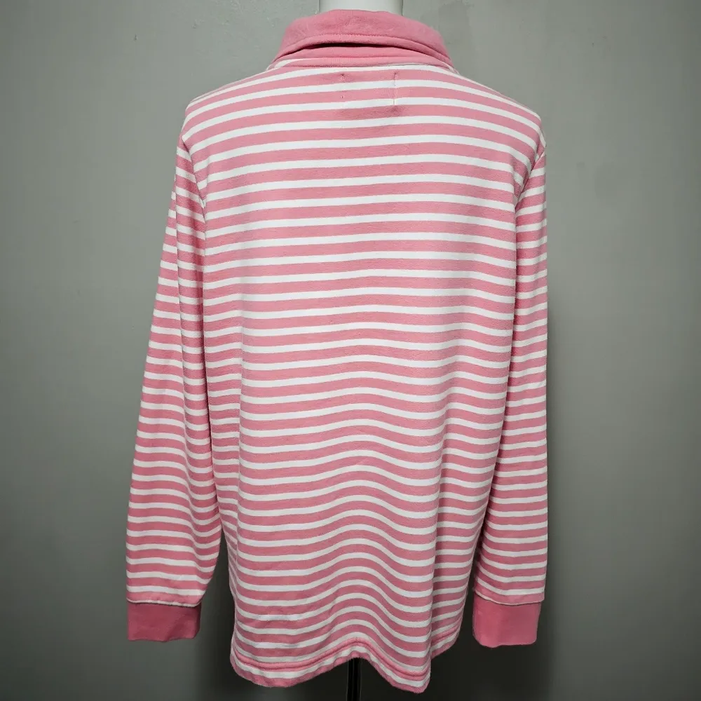 Lands End Pink & White ¼ Zip French Terry Pullover Size Large - Image 4