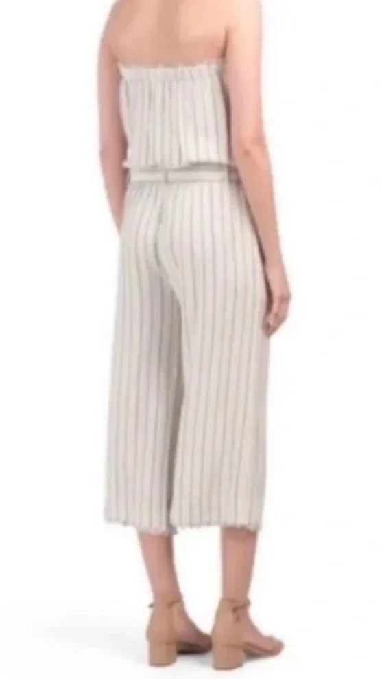 Cloth & STONE ANTHROPOLOGIE striped linen strapless cropped wide-leg jumpsuit M - Image 2