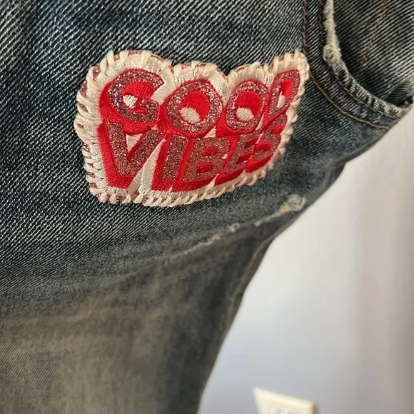 Sincerely Jules‎ small distressed denim overalls with patches Size undefined - Image 4