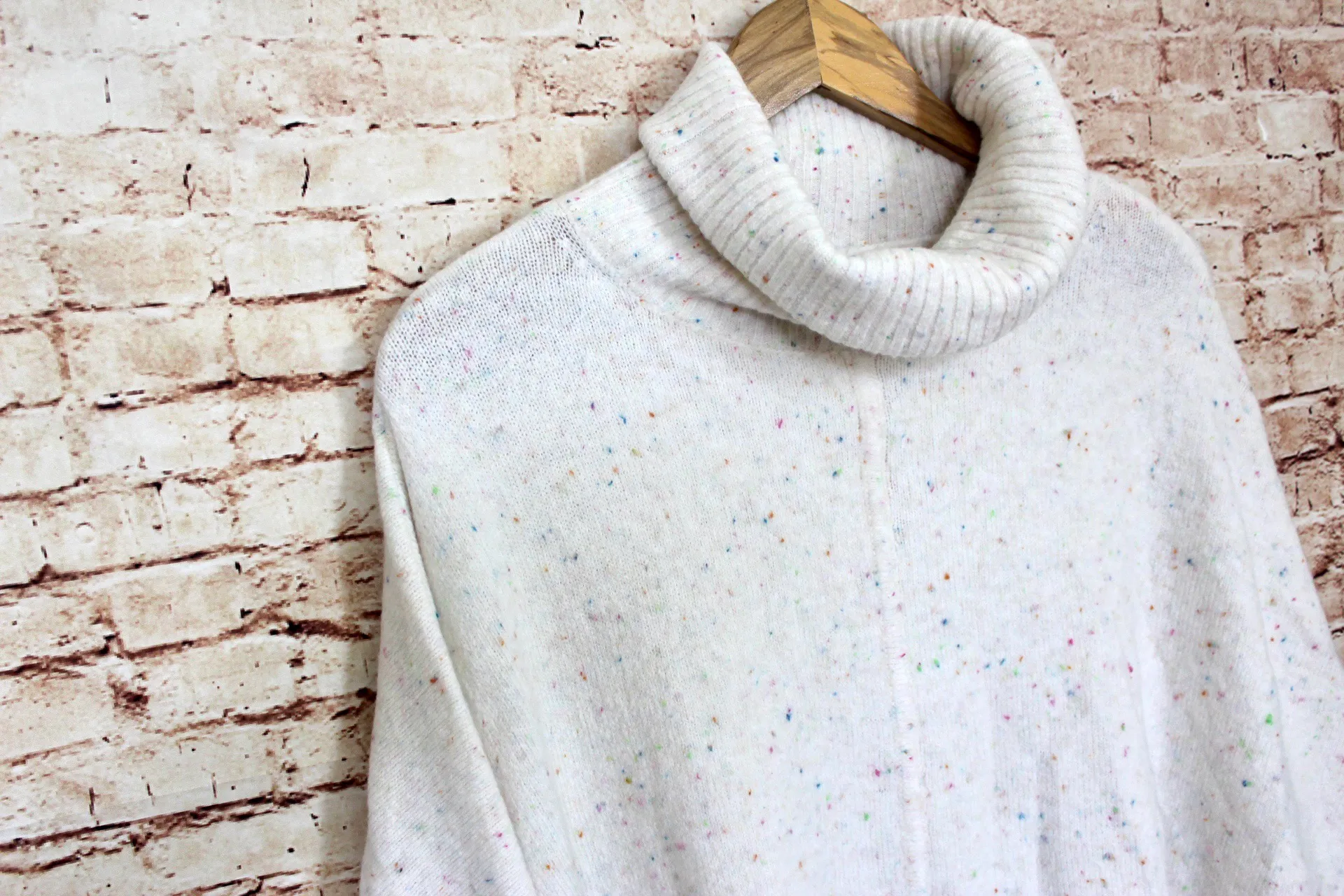 Loft | White Flecked Turtleneck Poncho Sweater - Image 5