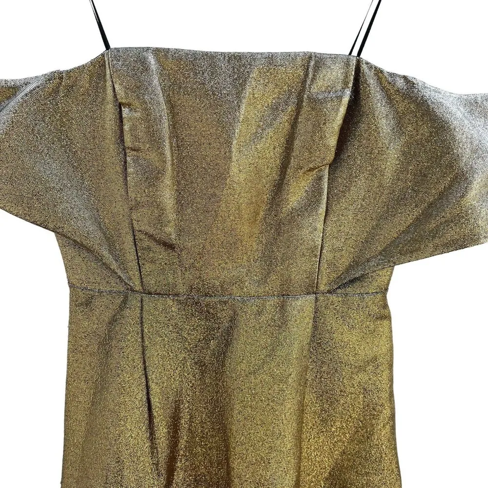 Sandro Palacio Dress Gold Silver Two Tone Metallic Off Shoulder - Image 2