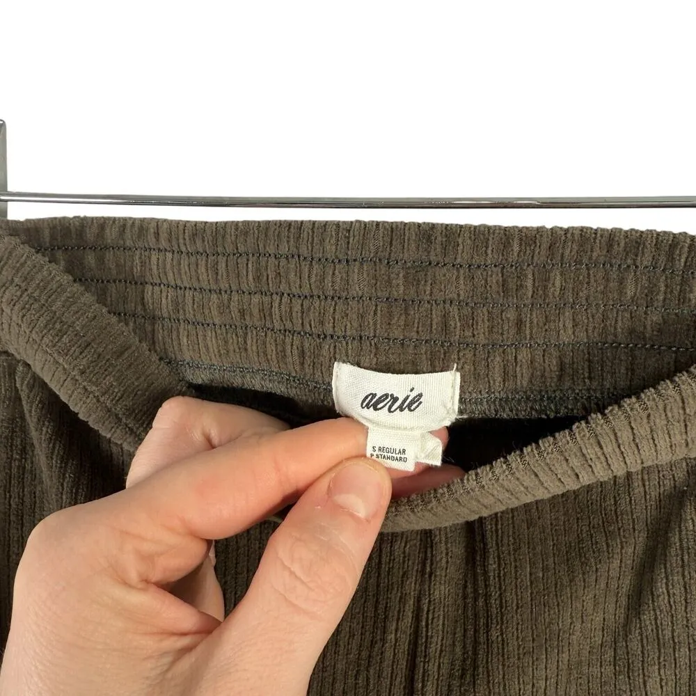 Aerie Grove On Ribbed Flare Pants Green Pull On Boho Festival Womens Size Small - Image 3