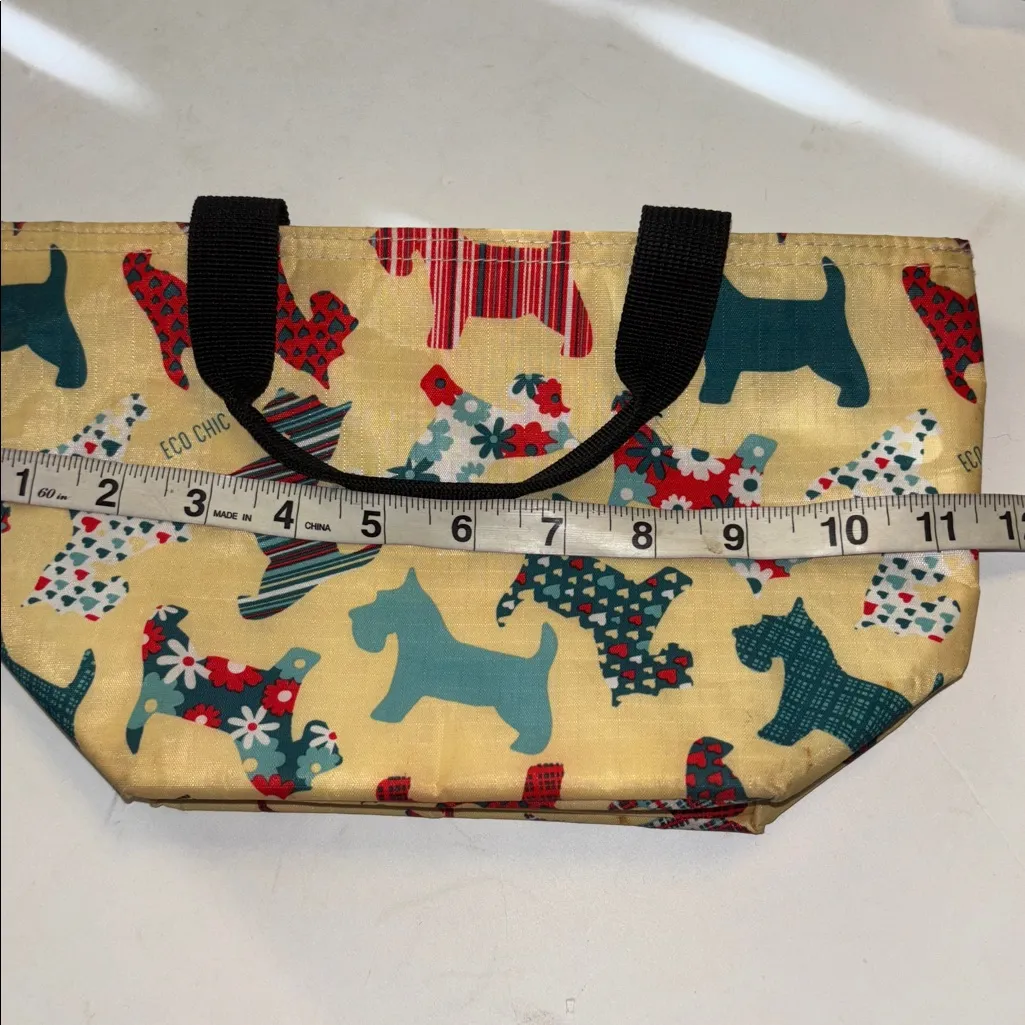 ECO CHIC MULTICOLORED INSULATED BAG SCOTTISH DOG DESIGN BLACK HANDLES 11.5” X 7” Blue - Image 7