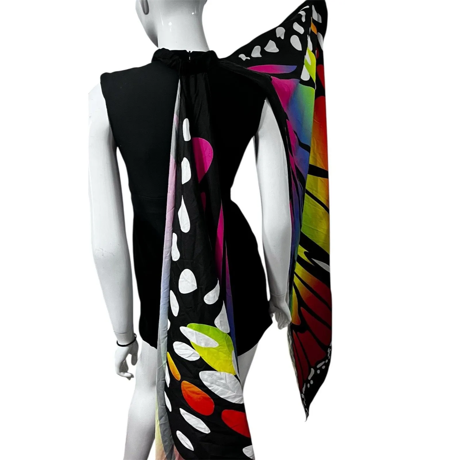 Rainbow Butterfly Wings Costume Halloween Accessory Adult Elastic Strap EUC Black - Image 2